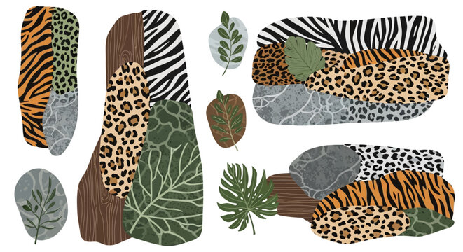 Jungle Abstract Art: Animal Prints, Leaves, Stones, Wood Textures
