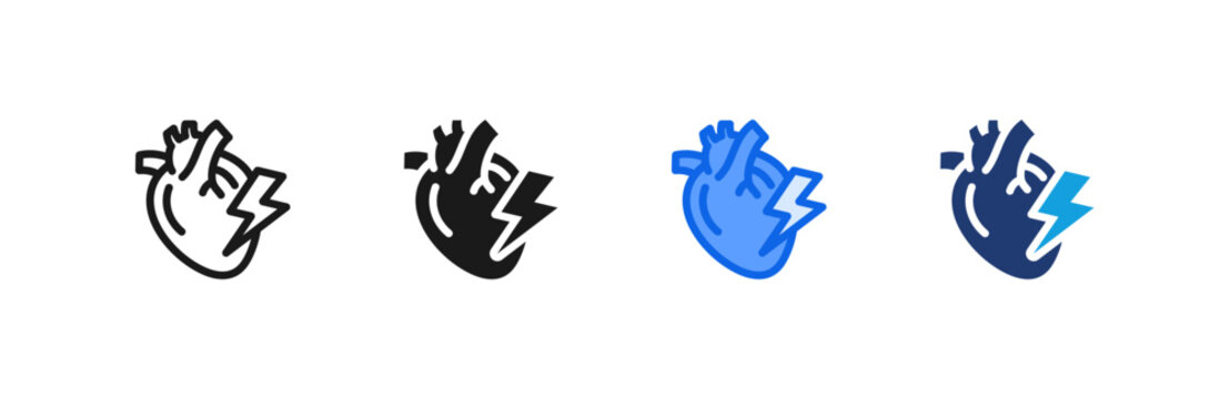 Heart Attack Medical Emergency icon multiple style collection. Vector illustration.