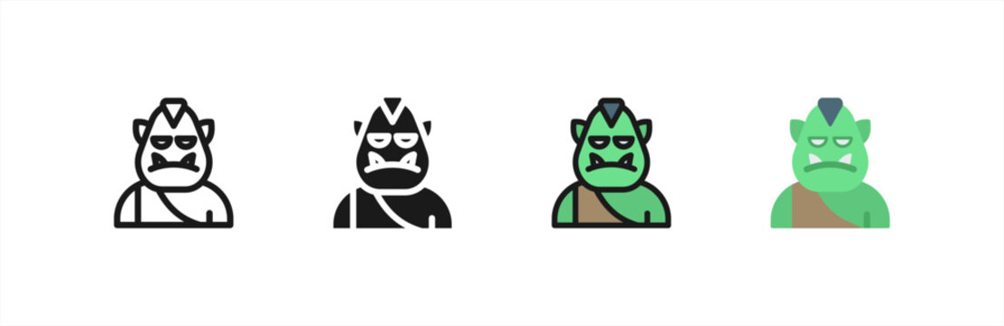 Orc Goblin icon multiple style collection. Vector illustration.