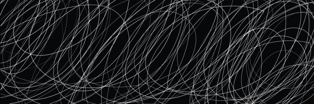 Chaos pattern. Abstract texture. Random chaotic lines. Intricate wallpaper. Hand drawn scrawls. Black and white illustration. Background with lines and waves. Universal texture. Art creation