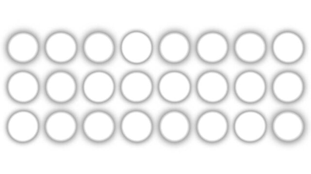 Illustrated animation with circular geometric figures arranged in a matrix that move around their center on a white background