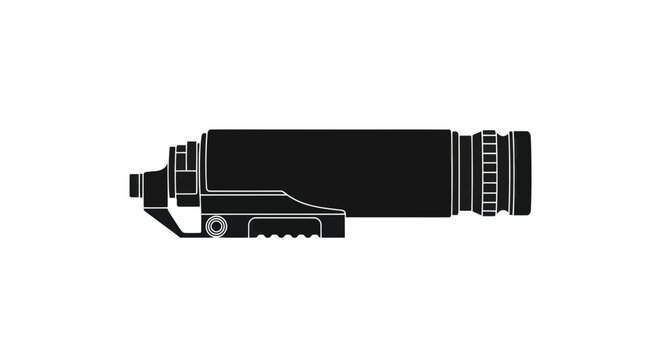 Black Silhouette of a Rifle Scope with Mount, Isolated on White Background