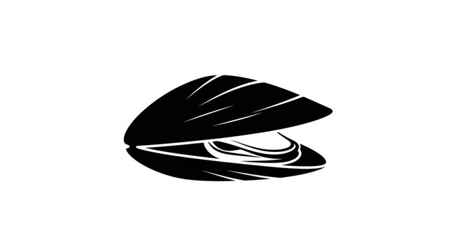 Open Shell Clam Silhouette, Marine Life Icon, Seafood Ingredient Vector