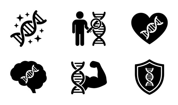 DNA Icons Set, Genetic Science Symbols, Helix Research Icons, Health and Biology Icons, Medical Research Icons, Vector Illustrations