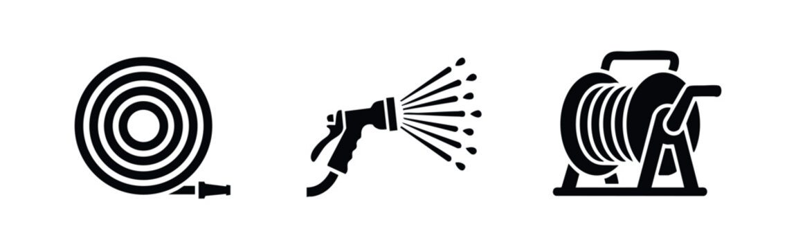 Watering Hose Equipment Icons including Reel Cart and Spray Nozzle