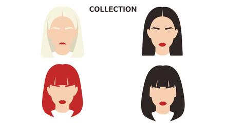 Obraz premium Minimalist female avatar collection with diverse hair colors