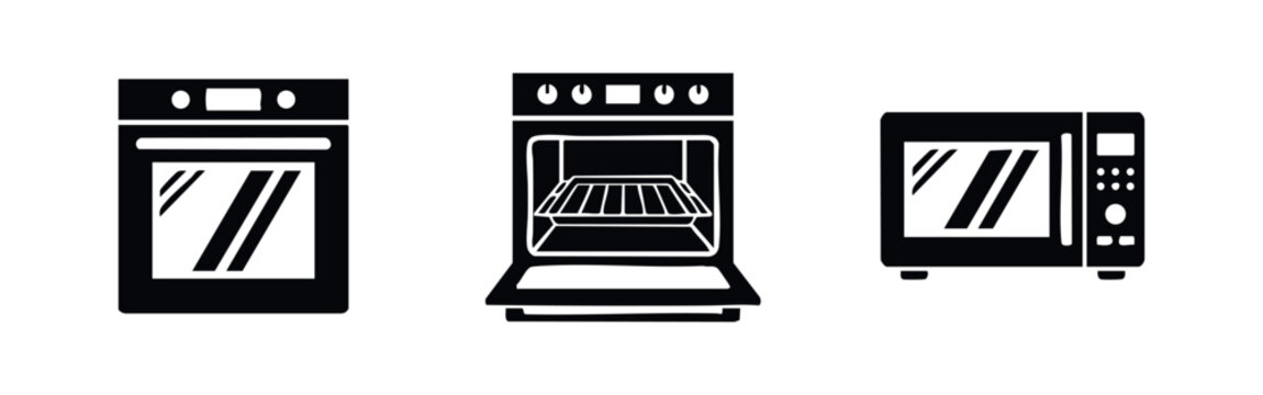 Modern oven and microwave appliance icons for kitchen design and cooking