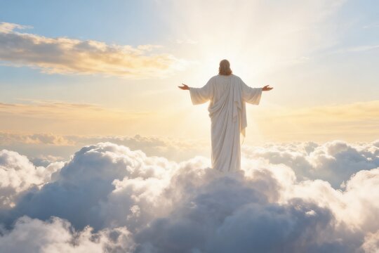 figure in white robe on clouds