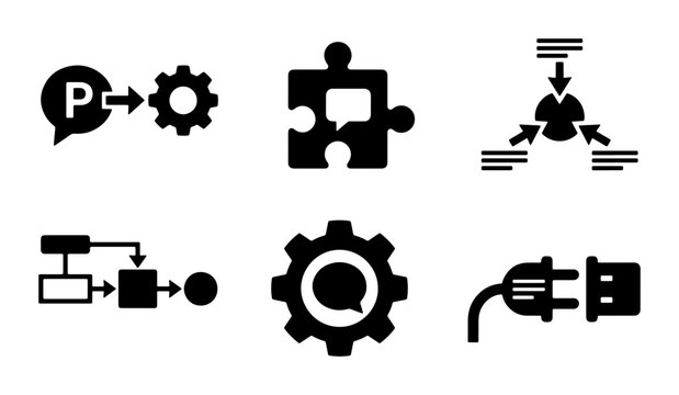 Process Icons Set, Workflow Symbols, Business Strategy Elements, Project Management Graphics, System Flow Charts, Connection Icons, 6 Vector Icons