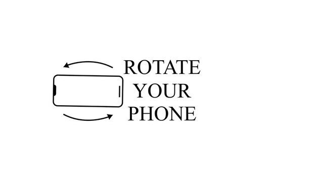 Clean Black Line Animation Representing Mobile Smartphone Rotation Instruction with Rotate Your Phone Text on White Background for Web and Apps.