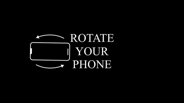 Minimalist White Line Animation of Mobile Smartphone Rotation with Text Rotate Your Phone on Black Background for Mobile Apps and UI UX Instructions.