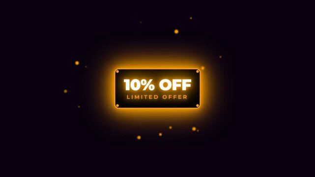 Glowing 10 Percent Off Limited Offer Neon Sign Animation