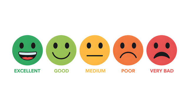 Emotional faces with ratings on transparent background for feedback and evaluation purposes
