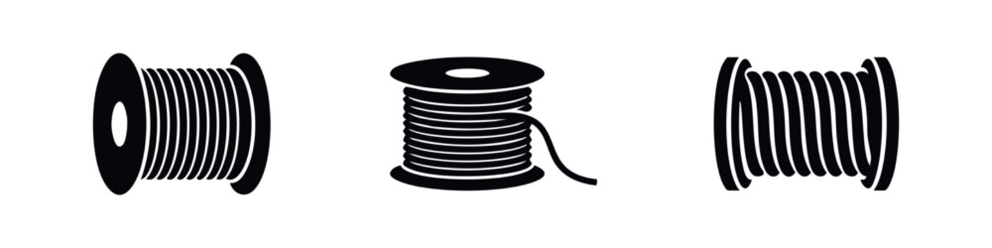 Industrial Cable Reel and Spool Icons - Electrical Wire and Thread Spools for Manufacturing and Craft
