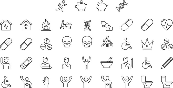 Healthcare and Medical Lifestyle Icon Set with Wellness Disability Medicine and Human Care Symbols