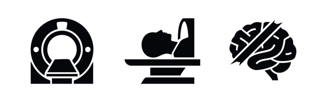 MRI scan and brain health medical icons.