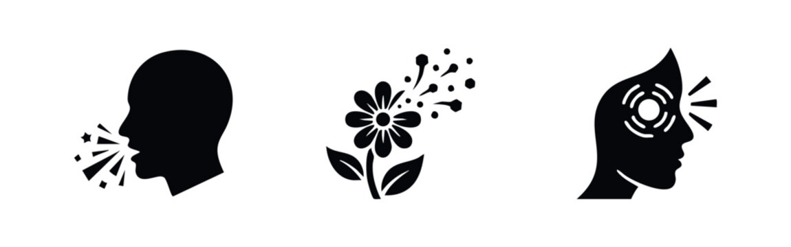 Allergy Symptoms Icons: Sneezing, Pollen, and Eye Irritation