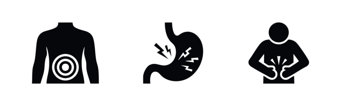 Abdominal Pain Icons: Stomach Ache, Digestive Issues, and Cramps