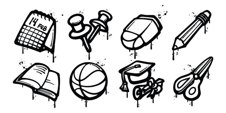 Set of graffiti spray School Supplies for a Bright Future vector illustration