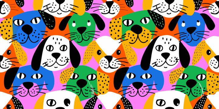 colorful dog faces pattern vibrant and playful illustration