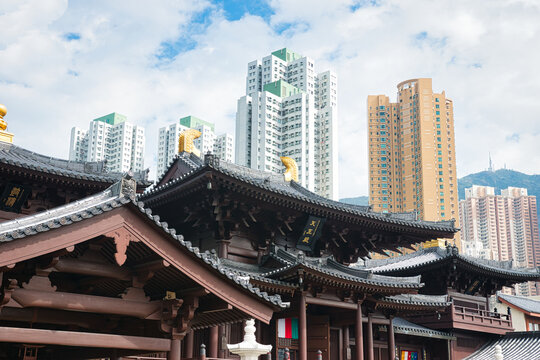 Hong Kong 30.12.2023 Chi Lin Nunnery is a large Buddhist temple complex located in Diamond Hill, Kowloon, Hong Kong