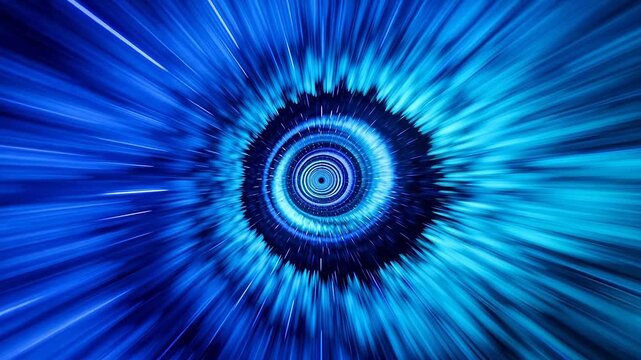 Abstract blue tunnel with radiating lines and concentric circles