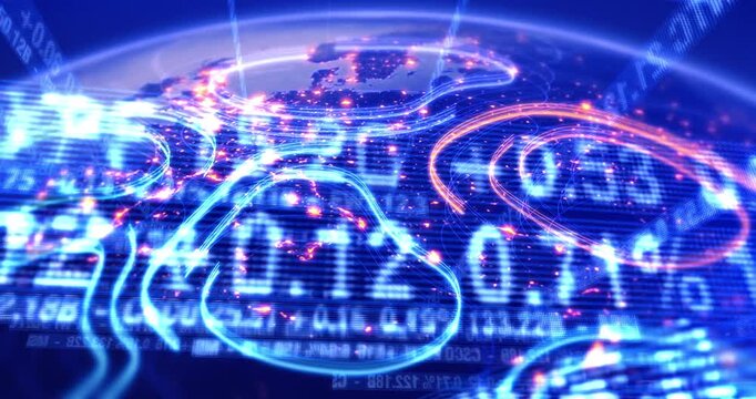Abstract financial stock market ticker on digital planet earth. Business And Finance Related 3D Animation.