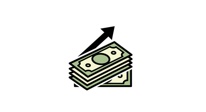 Stack of money with growth arrow.