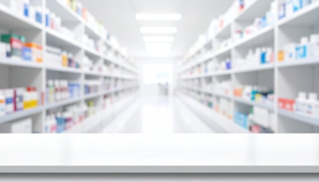 Modern pharmacy interior bright defocused image for seo impact with wide viewpoint