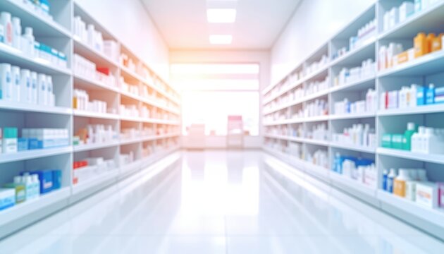 Exploring defocused pharmacy interior with standard shelving modern environment serene viewpoint pharmacy concept