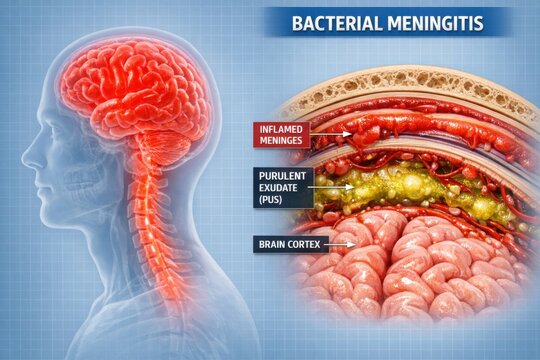 Bacterial Meningitis Brain Inflammation Medical Illustration.