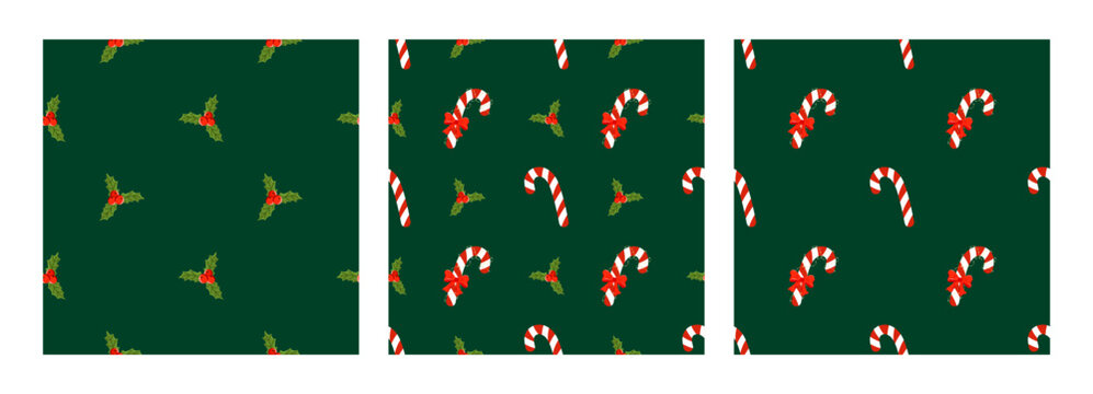 Vector pattern small seamless christmas bg cover with candy design. Lollipop art cane red swirl winter bow line new year dot. Holiday green valentine wallpaper round for festive background.