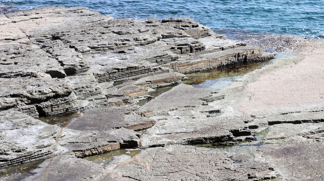 Prehistoric Coastal Geologic Formations Revealing Ancient Earth History and Sedimentary Layers by the Ocean