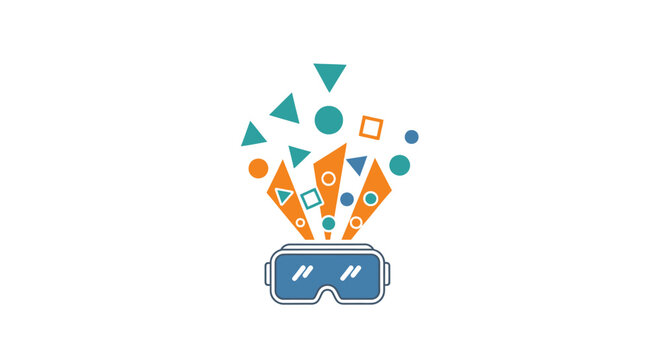 Virtual reality goggles with colorful shapes.