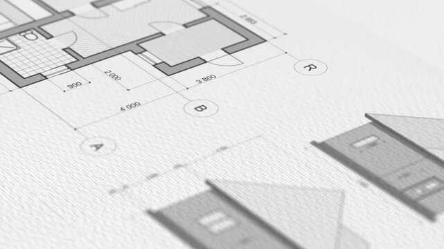Architectural plan .House plan project .Engineering design .Industrial construction of houses . Video animation HD 4K .
