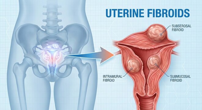 Uterine Fibroids Illustration: Female Anatomy Medical Diagram Health Awareness.
