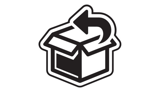 Return package icon showing an open cardboard box with a curved arrow indicating delivery back movement