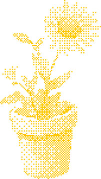Sunflower in pot with pixelated design and yellow light