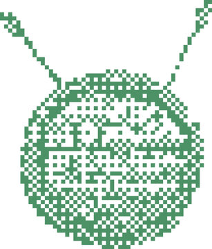 Green pixelated alien head with antennae on white background conceptual illustration