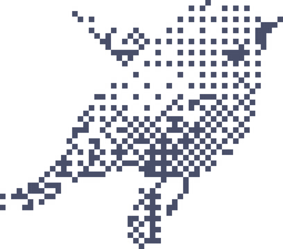 Pixelated bird transitioning to digital pixels with white background abstract concept for technology evolution