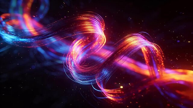 Colorful spiral light lines forming a tunnel in abstract space