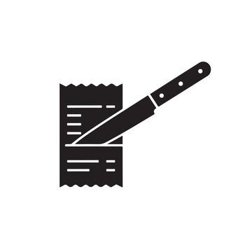 Split bill with knife cutting receipt, sharing expenses illustration