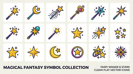 Magical fantasy symbol collection with fairy wands and stars icons © Waqas