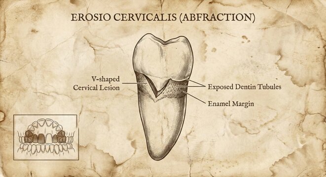 Detailed Dental Abfraction Illustration Exposed Dentin Enamel Margin.