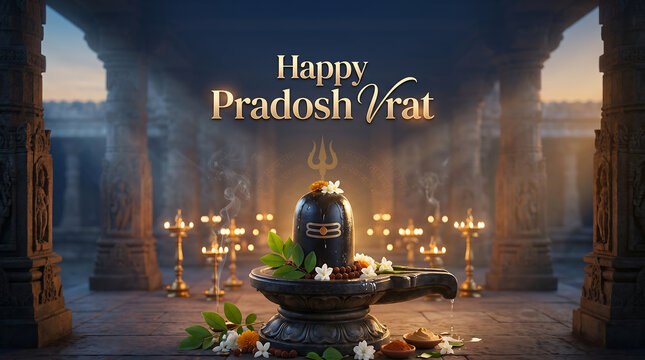 Hindu temple shrine with lit diyas and flowers for pradosh vrat celebration with a shiva linga