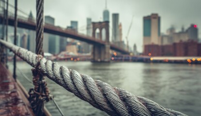 Naklejka premium New York City Skyline with Brooklyn Bridge and Harbor Rope.