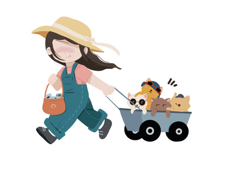 girl with cats in the troly