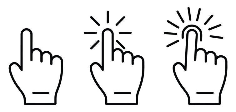 Hand cursor icon for mouse pointer click, selection tool, interactive navigation, UI control system, and web and app interface interaction vector.