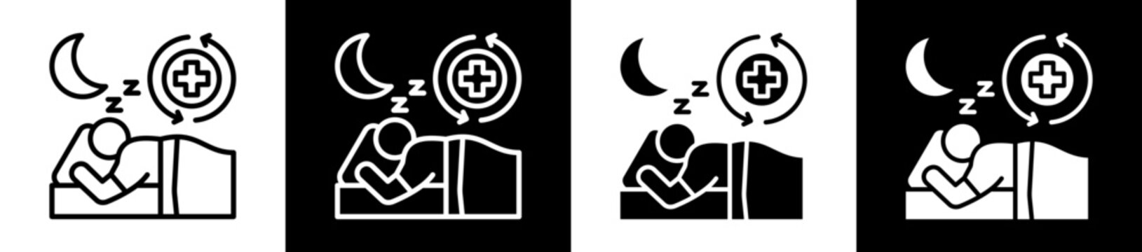 Recovery Sleep Icon Set In Black And White Filled Style Collection