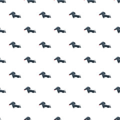 Fototapeta premium Black dachshund dog cartoon characters creating a seamless repeating pattern on white background